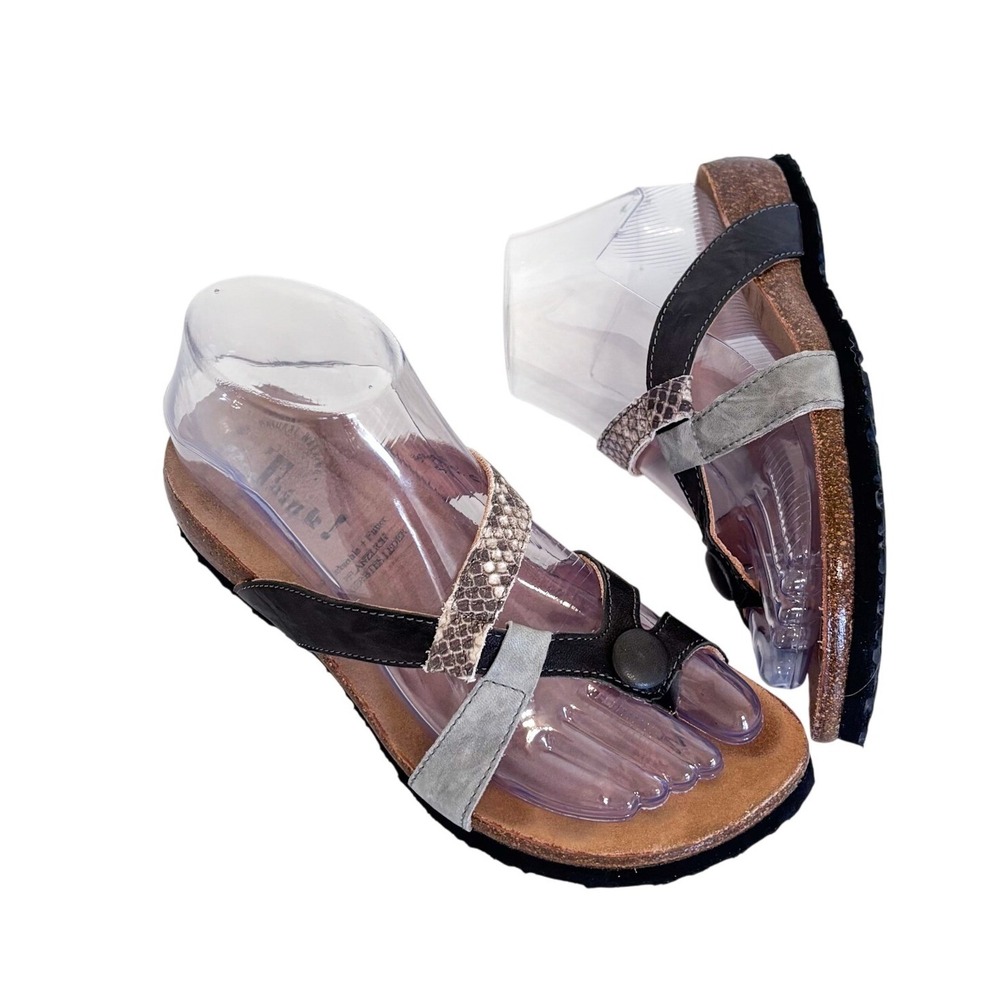 Think! Julia Snake Print Leather Slip On Comfort Walking Sandals Womens 36 US 5